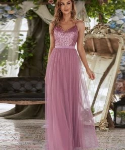 Ever-Pretty US Maxi Long Spaghetti Strap Prom Dress For Women With Sequin