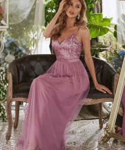 Ever-Pretty US Maxi Long Spaghetti Strap Prom Dress For Women With Sequin