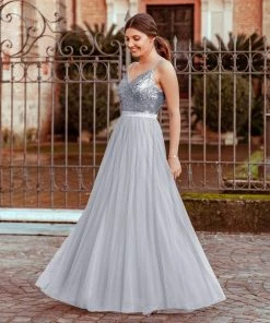 Ever-Pretty US Maxi Long Spaghetti Strap Prom Dress For Women With Sequin