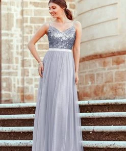 Ever-Pretty US Maxi Long Spaghetti Strap Prom Dress For Women With Sequin