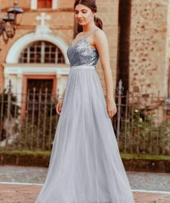 Ever-Pretty US Maxi Long Spaghetti Strap Prom Dress For Women With Sequin