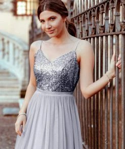 Ever-Pretty US Maxi Long Spaghetti Strap Prom Dress For Women With Sequin