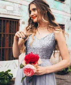 Ever-Pretty US Maxi Long Spaghetti Strap Prom Dress For Women With Sequin