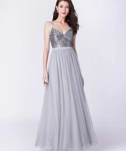Ever-Pretty US Maxi Long Spaghetti Strap Prom Dress For Women With Sequin