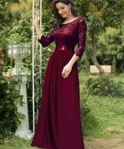 Ever-Pretty US SHOP BY OCCASION See-Through Floor Length Lace Evening Dress With Half Sleeve