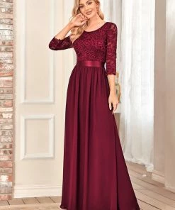 Ever-Pretty US SHOP BY OCCASION See-Through Floor Length Lace Evening Dress With Half Sleeve