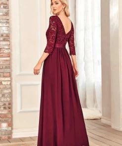 Ever-Pretty US SHOP BY OCCASION See-Through Floor Length Lace Evening Dress With Half Sleeve