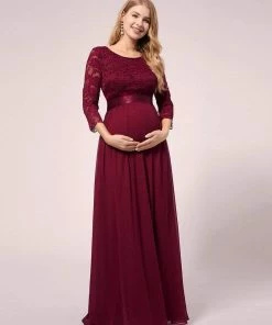 Ever-Pretty US Full-sleeves Lace Bodice Maxi Maternity Dress