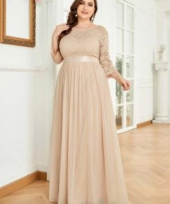 Ever-Pretty US White Dresses Custom Size See-Through Maxi Lace Evening Dress With Half Sleeve