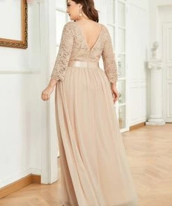 Ever-Pretty US White Dresses Custom Size See-Through Maxi Lace Evening Dress With Half Sleeve