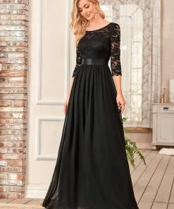 Ever-Pretty US SHOP BY OCCASION See-Through Floor Length Lace Evening Dress With Half Sleeve