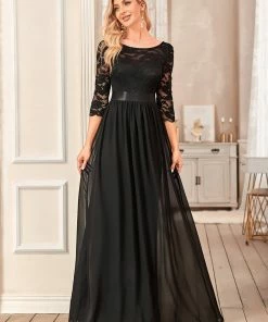 Ever-Pretty US SHOP BY OCCASION See-Through Floor Length Lace Evening Dress With Half Sleeve