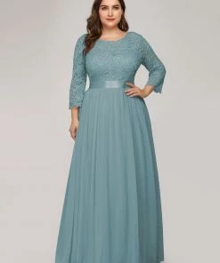 Ever-Pretty US White Dresses Custom Size See-Through Maxi Lace Evening Dress With Half Sleeve