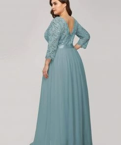 Ever-Pretty US See-Through Floor Length Lace Chiffon Evening Dress With Half Sleeve SHOP BY OCCASION