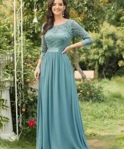 Ever-Pretty US SHOP BY OCCASION See-Through Floor Length Lace Evening Dress With Half Sleeve