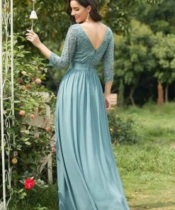 Ever-Pretty US See-Through Floor Length Lace Chiffon Evening Dress With Half Sleeve SHOP BY OCCASION