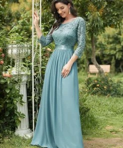 Ever-Pretty US SHOP BY OCCASION See-Through Floor Length Lace Evening Dress With Half Sleeve