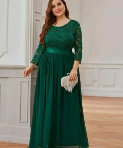 Ever-Pretty US Prom Dresses Simple Plus Size Lace Evening Dress With Half Sleeves