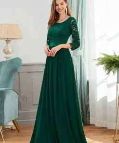 Ever-Pretty US See-Through Floor Length Lace Chiffon Evening Dress With Half Sleeve SHOP BY OCCASION