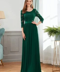 Ever-Pretty US See-Through Floor Length Lace Chiffon Evening Dress With Half Sleeve SHOP BY OCCASION