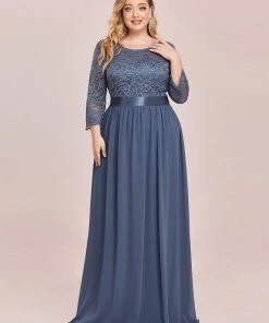 Ever-Pretty US White Dresses Custom Size See-Through Maxi Lace Evening Dress With Half Sleeve