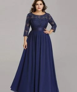 Ever-Pretty US Prom Dresses Simple Plus Size Lace Evening Dress With Half Sleeves