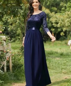 Ever-Pretty US SHOP BY OCCASION See-Through Floor Length Lace Evening Dress With Half Sleeve