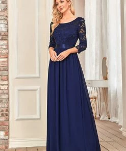 Ever-Pretty US SHOP BY OCCASION See-Through Floor Length Lace Evening Dress With Half Sleeve
