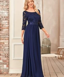 Ever-Pretty US SHOP BY OCCASION See-Through Floor Length Lace Evening Dress With Half Sleeve