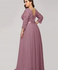 Ever-Pretty US Prom Dresses Simple Plus Size Lace Evening Dress With Half Sleeves