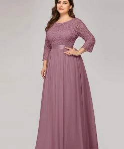 Ever-Pretty US Prom Dresses Simple Plus Size Lace Evening Dress With Half Sleeves