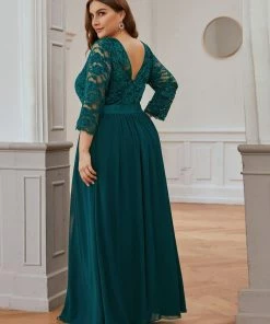 Ever-Pretty US White Dresses Custom Size See-Through Maxi Lace Evening Dress With Half Sleeve