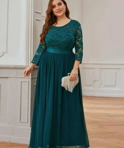 Ever-Pretty US Prom Dresses Simple Plus Size Lace Evening Dress With Half Sleeves