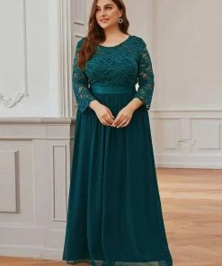 Ever-Pretty US Prom Dresses Simple Plus Size Lace Evening Dress With Half Sleeves