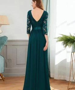 Ever-Pretty US See-Through Floor Length Lace Chiffon Evening Dress With Half Sleeve SHOP BY OCCASION