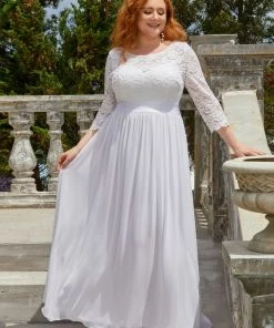 Ever-Pretty US White Dresses Custom Size See-Through Maxi Lace Evening Dress With Half Sleeve