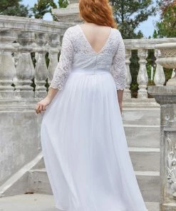 Ever-Pretty US White Dresses Custom Size See-Through Maxi Lace Evening Dress With Half Sleeve