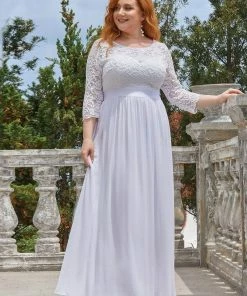 Ever-Pretty US Prom Dresses Simple Plus Size Lace Evening Dress With Half Sleeves