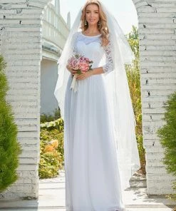 Ever-Pretty US See-Through Floor Length Lace Chiffon Evening Dress With Half Sleeve SHOP BY OCCASION