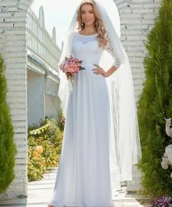 Ever-Pretty US See-Through Floor Length Lace Chiffon Evening Dress With Half Sleeve SHOP BY OCCASION