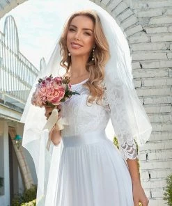 Ever-Pretty US SHOP BY OCCASION See-Through Floor Length Lace Evening Dress With Half Sleeve