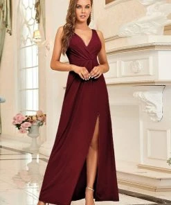 Ever-Pretty US SHOP BY OCCASION Floor Length V Neck Shiny Evening Dress With Side Split