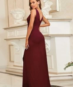Ever-Pretty US SHOP BY OCCASION Floor Length V Neck Shiny Evening Dress With Side Split