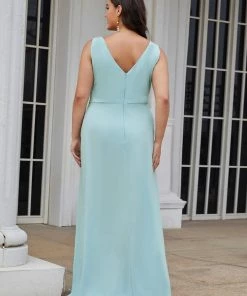 Ever-Pretty US Plus Size Shiny V Neck Side Split Formal Evening Dress
