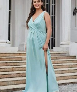 Ever-Pretty US SHOP BY OCCASION Floor Length V Neck Shiny Evening Dress With Side Split