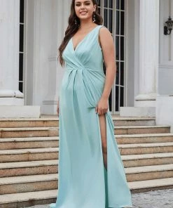 Ever-Pretty US Plus Size Shiny V Neck Side Split Formal Evening Dress