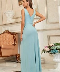 Ever-Pretty US SHOP BY OCCASION Floor Length V Neck Shiny Evening Dress With Side Split