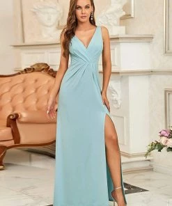 Ever-Pretty US SHOP BY OCCASION Floor Length V Neck Shiny Evening Dress With Side Split