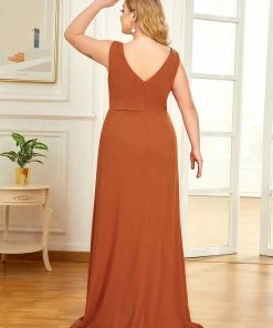 Ever-Pretty US SHOP BY OCCASION Floor Length V Neck Shiny Evening Dress With Side Split