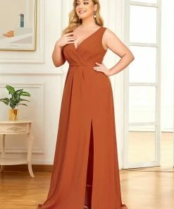 Ever-Pretty US Plus Size Shiny V Neck Side Split Formal Evening Dress